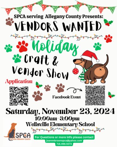 SPCA Serving Allegany County 2024 Holiday Craft & Vendor Fair VENDORS Invited